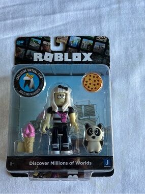 Roblox Blonde Character Figure with Pink Accents and Panda Accessory